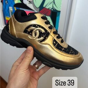 Brand New CHANEL Sneakers in Gold and Black